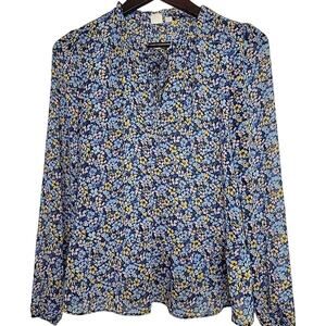 GAP Women's Small Sheer‎ Floral Blouse Blue Yellow Lightweight Long Sleeve EUC